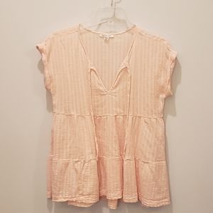 AE Tiered Pink Short Sleeved Blouse